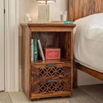 DRIFTINGWOOD Solid Sheesham Bedside Table|Wooden Bed Side Tables With Drawers|Nightstand Side Table For Bedroom|End Table With Drawers Storage For Home|Rosewood, Natural Honey Finish