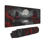 Japanese Mouse Pad XXL 31.5 X 11.8 Inch Black Red Design Style Extended Large Gaming Mousepad Keyboard Full Desk Mat Non-Slip Rubber Base Stitched Edges for Home Office