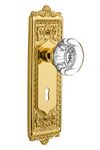 Nostalgic Warehouse 712457, Double Dummy, Polished Brass Egg & Dart Plate with Keyhole Round Clear Crystal Glass Knob