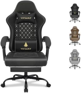 Vittanly Gaming Chair with Pocket Spring Cushion, Ergonomic Computer Chairs with Footrest, Headrest Lumbar Support, Height Adjustable Game PC Chair, Reclining Gamer Chair for Adults Kids, Black