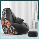 ComfyBean Faux Leather Bag with Beans Filled 4XL Bean Bag with Free Cushion and Footrest - Official : Texturetemple Combo (Matching Color : Printed, Basketball - H - Black)