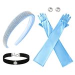 Princess Costume Accessories for Women Headband Choker Earring Long Gloves Set Halloween Dress Up Party Supplies for Cinderella