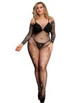 ohmydear Glitter Babydoll Sexy Lingerie for Women Sets Plus Size Fishnet Bodysuit Full Body Mesh Underwear Stretchy Chemise Rhinestone Nightwear, XS-M Black