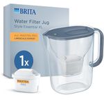 BRITA Water Filter Jug Style Essential XL Stone Blue (3.6L) incl. 1x MAXTRA PRO Limescale Expert Cartridge | Large Volume Pitcher With Smart Light LTI & Flip-Lid - Filtering Impurities, Metals & More