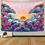 HASTHIP® Sunset Wall Tapestry Forest Tree Tapestry Mountain Tapestry Wall Hanging Psychedelic Nature Polyester Landscape Tapestry Wall Decor for Bedroom(51"X59"), Polyester, blue