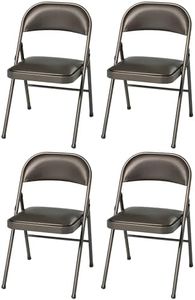 MECO Sudden Comfort Deluxe Cinnabar Vinyl Seat Padded Folding Chair with Steel Frame and Contoured Backrest for Indoor Outdoor Use, (Set of 4)