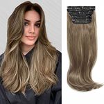 Hair Extensions Clip in 4pcs Brown with Blonde Highlights Synthetic Hair Extension Long Straight Thick Full Head Wavy Hair Pieces for Women