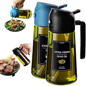 CXINYI - 16oz/470ml Olive Oil Dispenser for Kitchen with Stickers - 2 in 1 Olive Oil Sprayer for Cooking, Air Fryer, and Salad, Black&Blue (Light-Proof Kitchen Gadget)