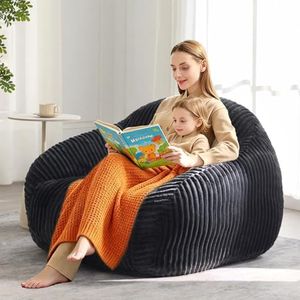HUGHEAVEN Giant Bean Bag Chair for Adults & Kids, Comfy Big Bean Bag Couch with Armrests, Cozy Large Reading Chair with Back Support, Oversized Sofa for Bedroom, Living Room or Lounge, Black