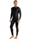 FEESHOW Mens Spandex Turtleneck Bodysuit Long Sleeve Full Body Jumpsuit Unitard Leotard Shapewear Black XL