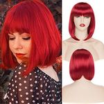 S-noilite Short Bob Wigs for Women Heat Resist 12" Straight Synthetic Wig with Bangs Red Cosplay Party Bob Cut Hair Wigs Fancy Dress Halloween