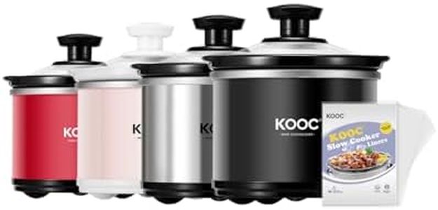 KOOC Small Slow Cooker, 0.65 Quart, Free Liners Included, Upgraded Ceramic Pot, Nutrient Loss Reduction, Sauces, Stews & Dips, Stainless Steel, Black, Round