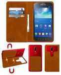 ACM Magic Magnetic 2 in 1 Leather Flip Case/Back Cover Compatible with Samsung Galaxy S4 Active I9295 Mobile Flap Golden Brown