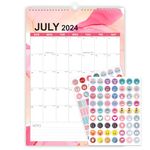 Wall Calendar 2024-2025 Academic Year, Large Monthly Calendar for Wall Fridge with Stickers, Mom Family 18 Months Daily Planner from July 2024 to December 2025 (Watercolour)