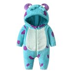 WERNZATT Toddler Baby Girls Boys Cartoon Animal Costume Flannel Hooded Romper Funny Halloween Carnival Cosplay Outfits (Blue, 12-18 Months)