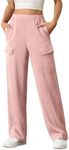 Women's Cargo Sweatpants 2024 Casual High Waisted Pants Joggers Wide Leg Sweat Pants with Pockets Purple Pink