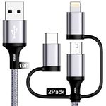 3 in 1 Multi Fast Charging Cable 3A, [MFi Certified ] Miger Nylon Braided USB A to Lightning/Type C/Micro USB Charger Sync Cable for iPhone,iPad,Samsung Galaxy,Huawei,LG,Sony,HTC,OnePlus(10Ft,2Pack)