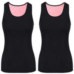 Sintege 2 Pcs Thermal Tank Top Womens Fleece Lined Underwear Tops Undershirt for Women Cotton Cami Warm Base Layer Vest(Medium,Black)