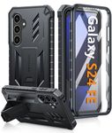 FNTCASE for Samsung Galaxy S24-FE Case: Military Grade Drop Proof Protection Mobile Cover with Kickstand | Matte Textured Rugged Shockproof TPU | Protective Sturdy Phone Case Black