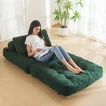 MAXYOYO Folding Sofa Bed, Convertible Sleeper Chair with Pillow Foldable Mattress with Back Support, Portable Fold Out Sofa Couch Fuzzy Fabric Comfy Floor Sofa Lounge for Living Room Apartment, Green