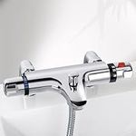 Thermostatic Bath Shower Mixer Tap Deck Mounted Bath Mixer Taps Bar with Bath Filler Spout, Thermostatic Shower Valve Bath Taps Faucet Modern Chrome Solid Brass 38°C Safety Anti-Scald