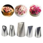 WishesMar Petal Piping Tips Set 5 Pcs Rose Flower Stainless Steel Icing Nozzles for Cupcakes Cookies Pastry Cakes DIY Decorating Supplies Baking Tips Nozzles Set