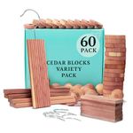 60 Variety Pack - Cedar For Closets - Cedar Balls For Clothes Storage - Cedar Closet Protection Cedar Hang-Ups - Natural Cedar Hanger Rings - Cedar Scented Balls Cedar Air Freshener For Closet