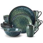 vancasso Starry Green Dinner Set, Reactive Glaze Dinnerware Tableware, 16-Piece Dinner Service with 11in Dinner Plate, 8in Dessert Plate, 7in Bowl and 330ml Mug, Service for 4