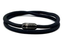 KAROO EARTH JEWELLERY Rope Bracelet | Unisex Braided Paracord Nautical Double Wrap Bracelet with strong Magnetic Clasp | Waterproof surfer bracelet (Medium Wrist (18-20cm), Black with Black Clasp)