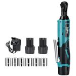 Cordless Ratchet Wrench, 12V Electric Ratchet Set, 3/8" Ratchet Wrench with 2 * 2.0Ah Batteries & Charger, Powered Ratchet Wrench Includes 6 Sokets, 45N.m, 300RPM with LED Light Tool kit (Blue)