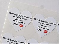 40 Heart Shaped Wedding Thank You for Sharing Our Day Stickers 30 x 35mm for Wedding Favours, Cards Bottles etc.