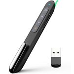 KNORVAY N76GBK Wireless Presenter with Green Light, Rechargeable Hyperlink Volume Control USB Powerpoint Clicker Presentation Remote Control Laser Pointer 2.4GHz