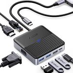 Laptop Station Dual Monitor, ORICO 8 in 1 USB C Hub with 4K@60Hz HDMI, VGA, 1000M Ethernet, 100W PD Charging, Type C Multiport Adapter for MacBook Pro iPad Lenovo Dell HP