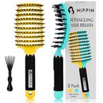 Detangling Brush 2 Pack, HIPPIH Boar Bristle Hair Brush for Women, Men & Kidsââ‚¬â„¢ Wet or Dry Hair, Magic Brush for Long curly Thick Hair Can Adds Shine and Makes Hair Smooth (Gold)