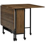 HOMCOM Folding Dining Table, Mobile Drop Leaf Table, Extendable Kitchen Table for Small Spaces with Storage Shelf and 6 Wheels, Brown