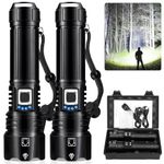 Rechargeable Flashlight 300,000 Lumens, 2 Pack Super Bright LED Flashlight with ΒATTERY & 12 Hours Runtime, 5 Modes, Zoomable, IPX6 Waterproof High Powerful Handheld Flash Light for Emergency Camping