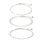 Annika Bella Sterling Silver Bracelet Sets, Length 6.5-7.5 Inches, Waterproof, Satellite Chain Bracelet, Hearts Chain Bracelet, Layering Bracelet Set for Women, Figaro Chain, Link Chain (Style 6)