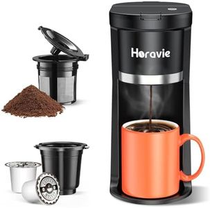 Horavie Small Single Serve Coffee Maker, Fast Brew One Cup Coffee Machine for K Cup and Grounds, 6 to 12 oz. Brew Sizes, Capsule Coffee Machine with Descaling Reminder and Viewing Tank, Black