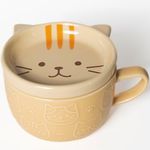 Aoipend Cute Cat Coffee Mug with Lid, Ceramic Tea Cup Saucer Set for Cat Lovers, Kawaii Animal Mug Gifts for Women Wife Grandma Teacher Mum Girls Boys Friends Kids Christmas Birthday