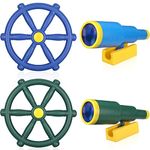 4 Pieces Playground Equipment Set with Pirate Telescope Steering Wheel for Outdoor Jungle Gym Playhouse Backyard Playground Treehouse Attachment Supplies, Green, Blue