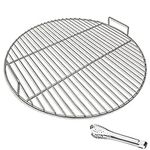 huanniu-304 Stainless Steel Round Grill Grate with Handles, 44.5 cm Diameter for 47 cm /18.5 Inch Charcoal Kettle Grill, e.g. Weber - Portable Barbecue Accessory with Grillclip