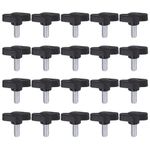 HARFINGTON 20pcs Tee Wing Knobs Thumb Screws M6 x 14mm Standard Male Thread Plastic T Knobs Handles Hand Clamping Knobs Grip Thumbscrew, Black