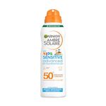 Garnier Ambre Solaire SPF 50+ Kids Anti-Sand Mist, Children's Sun Protection Spray, Non-Greasy and Fast-Absorbing, Water- and Sand-Resistant, Hypoallergenic, Sensitive Advanced, 150 ml