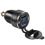 iMESTOU Aluminum Motorcycle DIN to Dual USB Power Charger Quick Charge 3.0 DIN USB Power Adapter with Voltmeter Compatible with Hella BMW Triumph Tiger Ducati