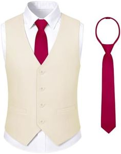 Singing Parrot Boy's 4 Button Formal Suit Vest with Necktie, Beige 4 | Fully Lined Design, for Toddlers to Teens, Adjustable Waistband, Ideal for Wedding, Birthday Party & Casual