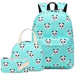 Dezcrab Panda Kids Backpack for Girls, Teens School Bags Bookbags Set with Lunch Bag Pencil Case