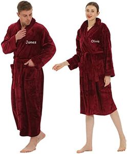 2pc His and Her Plush Robes with Custom Names - Personalized Couple Robes for Women & Men - Soft Luxurious Spa Bathrobes - Wine