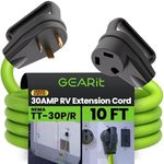 GEARit 30-Amp Extension Cord for RV and Auto, (10-Feet) 3-Prong 125-Volt 10/3 STW 10AWG Gauge 3 Wire, NEMA TT-30P to TT-30R, Outdoor Camper Power Cord