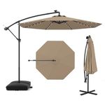 COSTWAY 3M Cantilever Garden Parasol, Hanging Offset Umbrella with 40 LED Lights, Solar Panel Batteries & Sand Bag, Outdoor Water-proof Canopy Sunshade Shelter for Patio Balcony (Coffee)