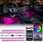 Xprite RGB LED Car Interior Bluetooth Light Strip with Wireless Remote Silicone Sealed Design, Under Dash Footwell Lights Kit w/USB Cable, Universal for Vehicle Internal, SUV, Truck -4 PCS